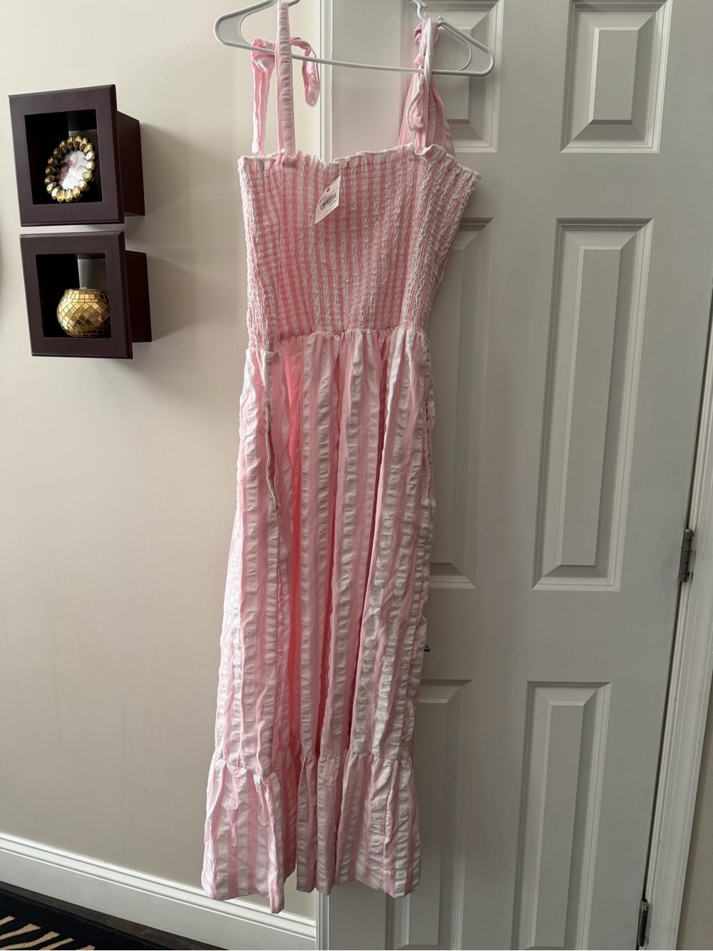 NWT 8 oak lane Pink Striped Ruffled Midi Sundress
